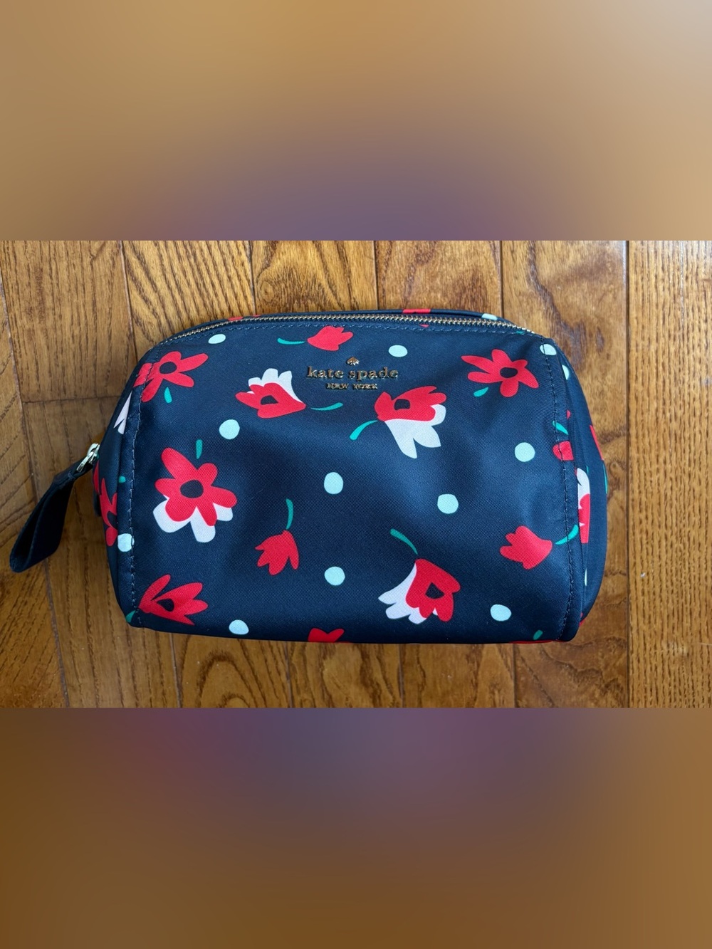 Kate Spade Chelsea Whimsy Floral Medium Cosmetic Bag Navy Multi Pouch NWOT